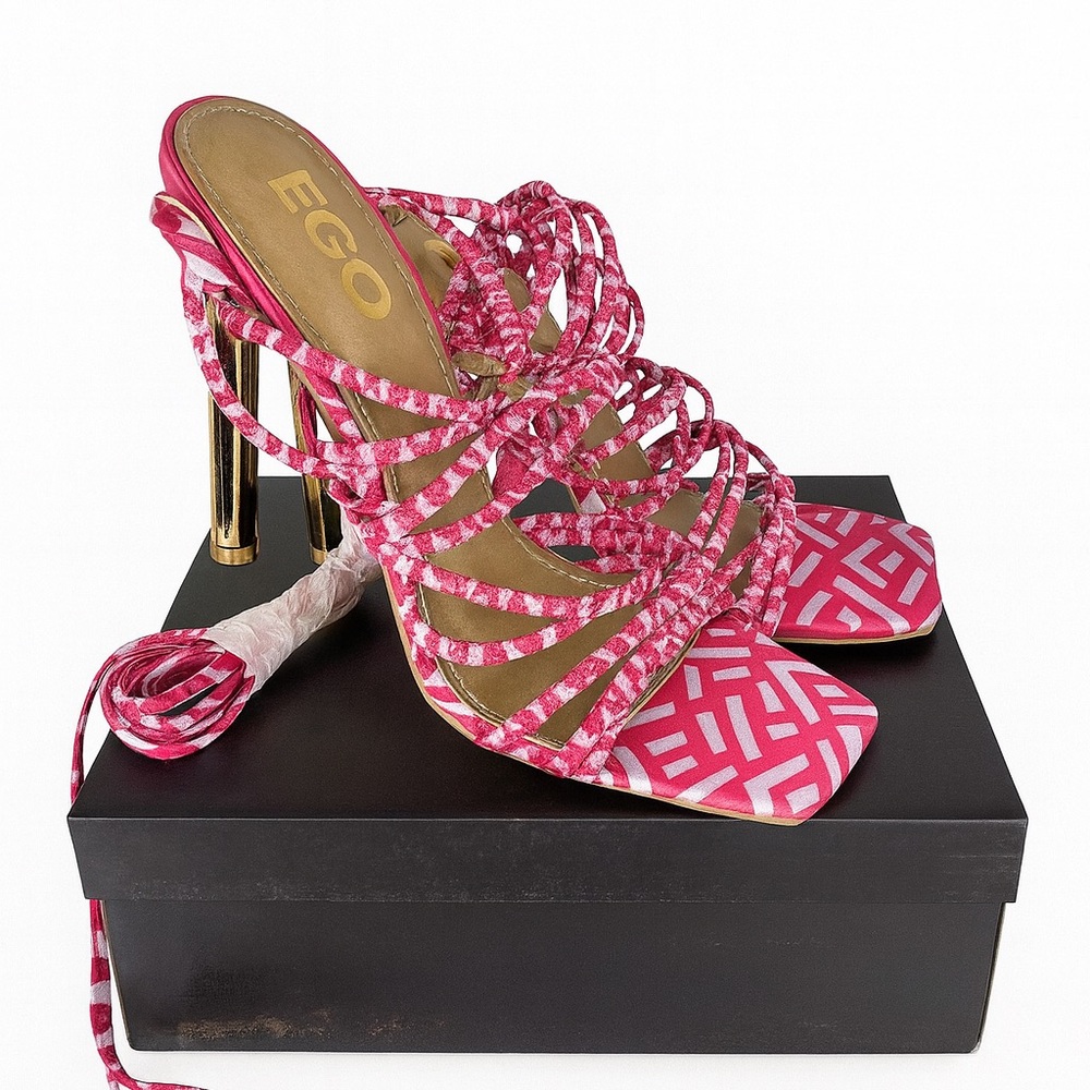 EGO Pink Patterned Rope Heels – Size 10